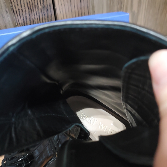 Stuart Weitzman Black Patent Leather Combat & Moto Boots - Picture 5 of 6